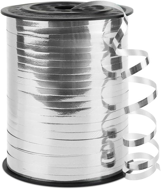 Silver Curling Ribbon, 1/5" Wide x 500 Yards Christmas Curling Ribbons for Gift Wrapping, Party Decoration, Balloon String, Hair, Ribbons for Florist Flower (1 Roll)