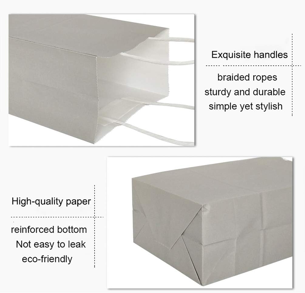 25 PCS Small Gift Bags Flat Gray Kraft Paper Bags with Handles for Party Favor (8.2 x 6 x 3.1 In)