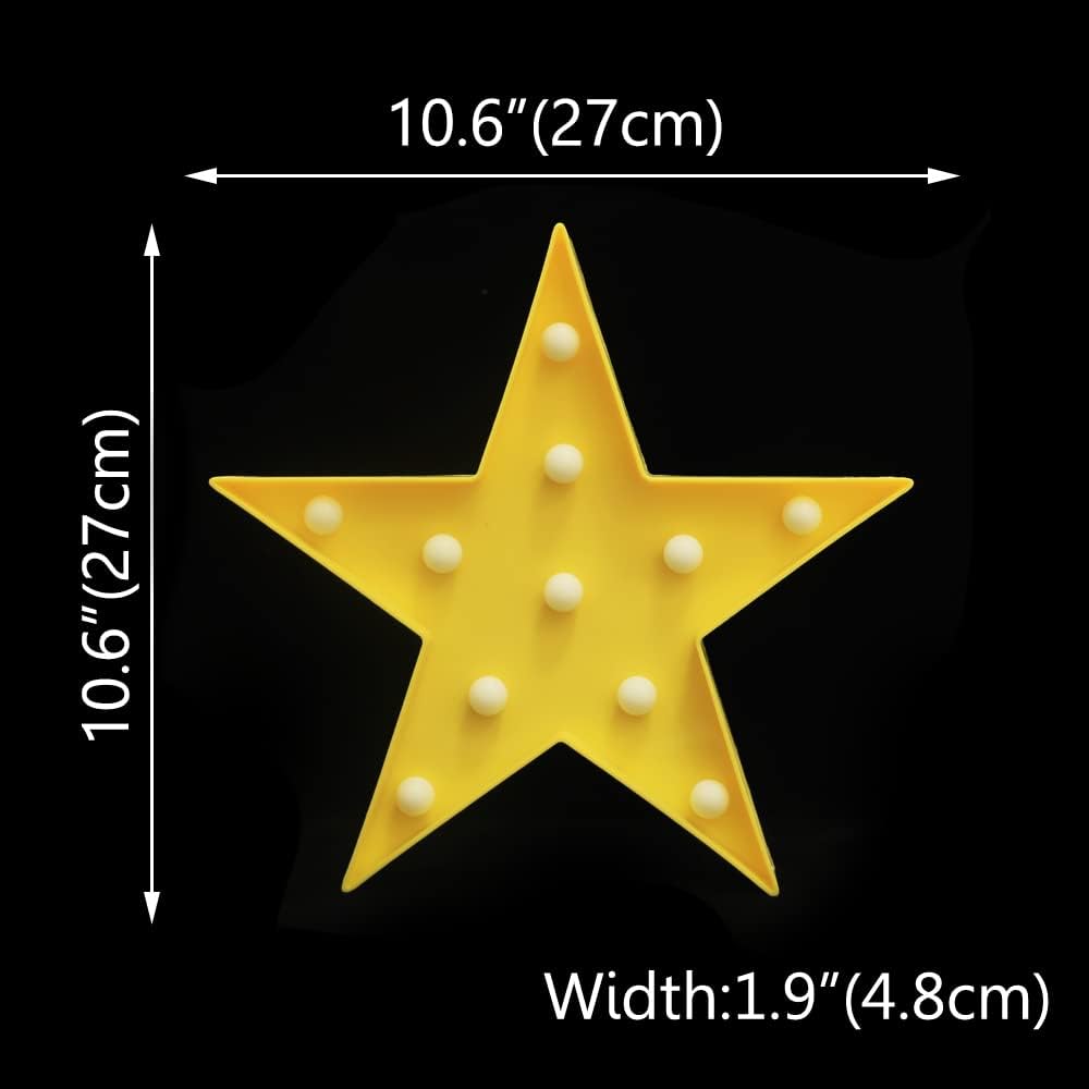 LED Marquee Star Sign Night Light, Battery Operated Star Shape Desk Table Lamp for Kids, Baby, Child, Girl Gift, Nursery Room, Wall Decor - Yellow