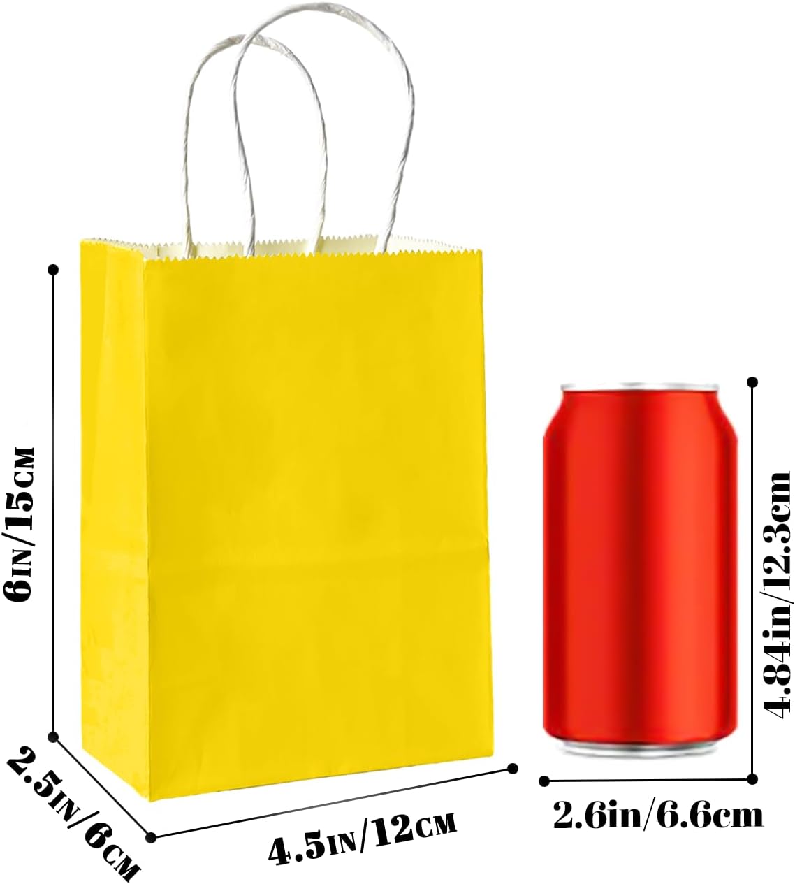 Bakepacker 100 Pcs Bright Yellow Mini Paper Gift Bags with Handles 6"x4.5"x2.5" Party Favor Bags Multiple Uses (Mini size)