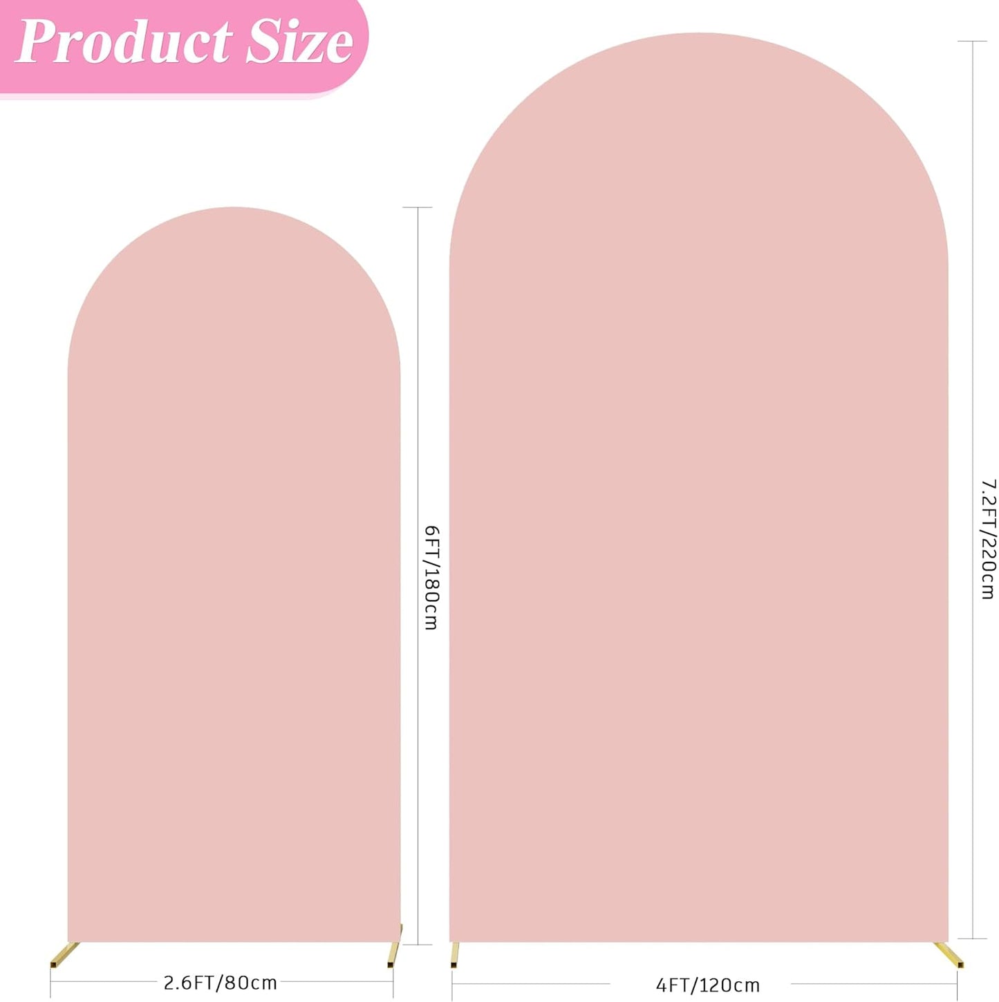 Fomcet Wedding Arch Cover 7.2FT, 6FT Pale Pink Spandex Fitted Fabric Arch Backdrop Covers 2 Set for Round Top Chiara Arched Backdrop Stand Cover for Wedding Birthday Party Baby Shower Decor