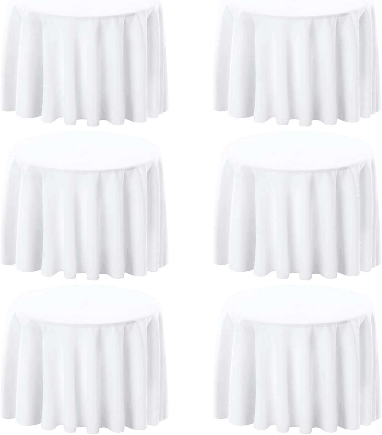 6 Pack White 60 Inch Round Tablecloths. Stain and Winkle Resistant Polyester Washable White Table Cloths for Parties Wedding Dining