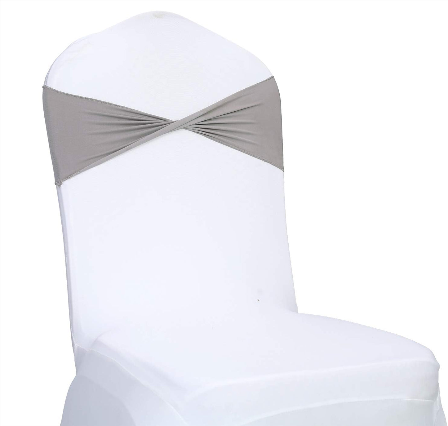 VDS Pack of 100 PCS | Silver Grey | Spandex Chair Sashes Bows Without Buckle | Stretch Elastic Banquet Universal Folding Chair Band Tie with for Wedding Party Conference Celebration Event Decoration