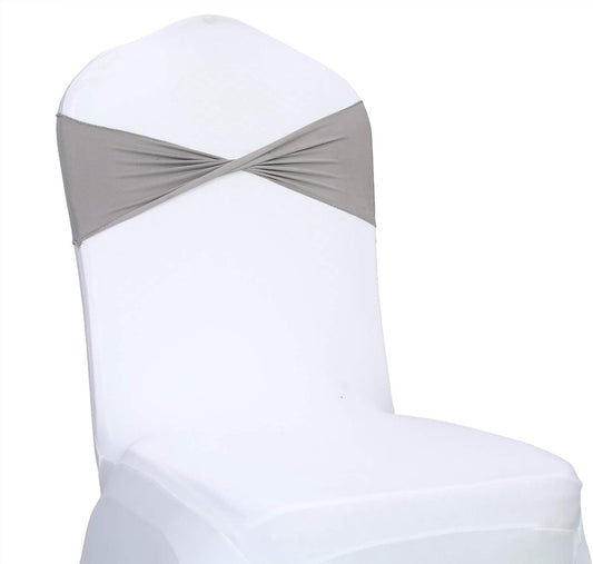 VDS Pack of 10 PCS | Silver Grey | Spandex Chair Sashes Bows Without Buckle | Stretch Elastic Banquet Universal Folding Chair Band Tie with for Wedding Party Conference Celebration Event Decoration