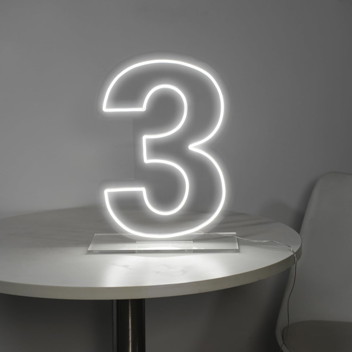 Number 3 Neon Sign for Birthday, 16.54" Cool White USB Battery Powered Led Neon Sign for Party Wedding Anniversary Decor Light Sign (Number 3)