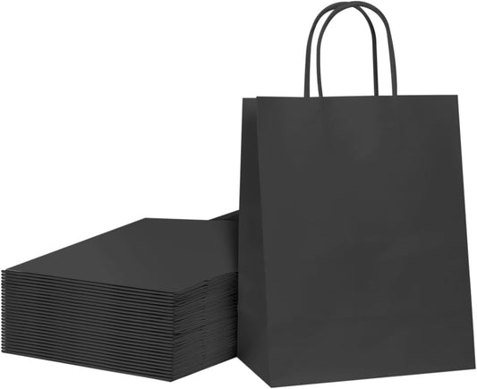 40 PCS Black Paper Bags With Handles 8.3x5.9x3.2 Inch Bulk Gift Bags For Birthdays,Weddings,Baby Showers,Party Favor,Goodie Bags,Retail bag(Small,Black)