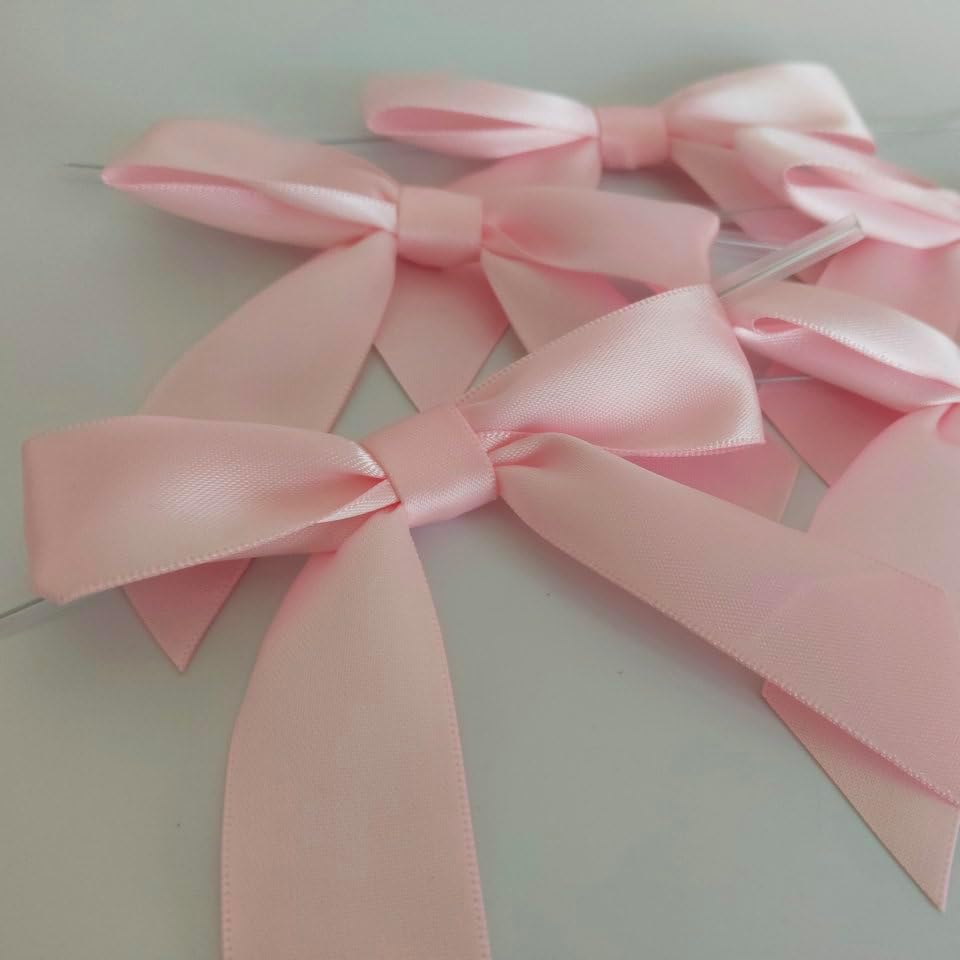 50pcs 3-1/2" Light Pink Satin Ribbon Bows with Twist Ties for Gift Wrapping Packing Wedding Big Ribbon Bows for Accessories Decoration (Lt.Pink)