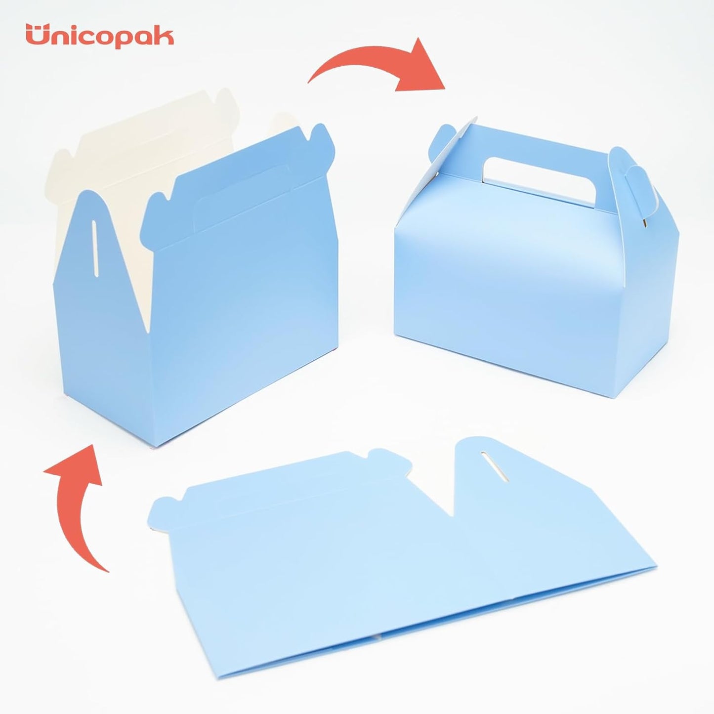 UnicoPak 30 Pack Baby Blue Gable Treat Boxes Party Favor Goodie Bag Boxes for Candy Treats Snacks Cookie Toys for Birthday Party Special Events, 6.5x3.5x3.5 Inches