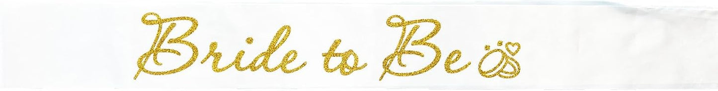 White Bride to Be Sash for Bridal Shower Bachelorette Party Wedding Hen Party Decorations Engagement Gifts Favors Miss to Mrs Sash with Glitter Letter Gold
