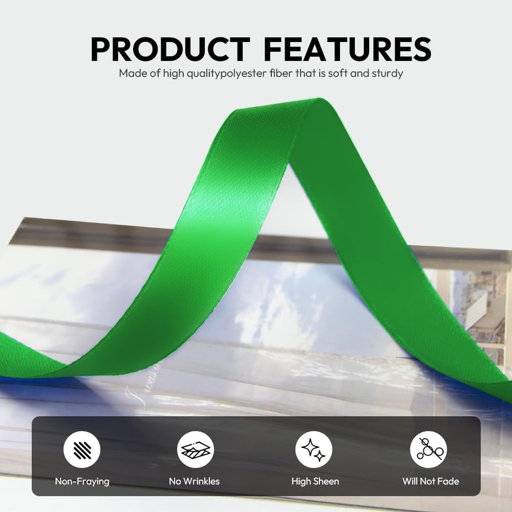 5/8 Inch 100 Yards Satin Ribbon Green, Solid Color Fabric Ribbon for Gift Wrapping, Wedding, Polyester Gift Ribbon for Birthday Party Decoration, Craft, Hair, Floral, Sewing