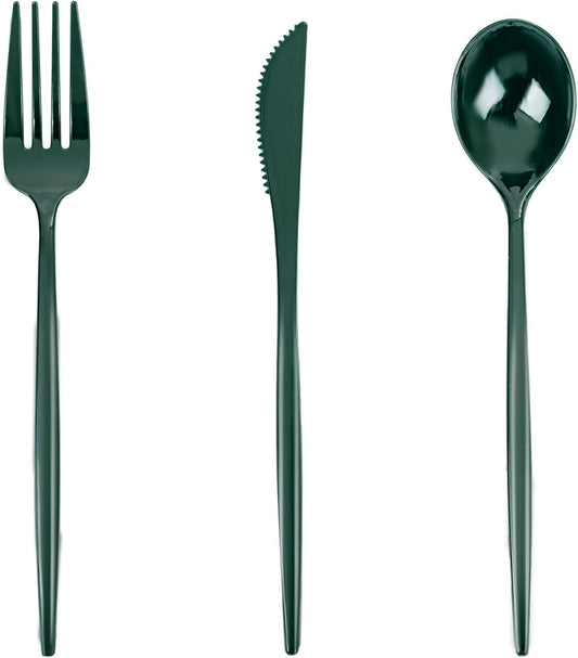 PULOTE 150PCS Green Plastic Silverware - Plastic Cutlery Set Disposable - Green Plastic Utensils Include 50 Forks, 50 Spoons, 50 Knives for Party&Christmas