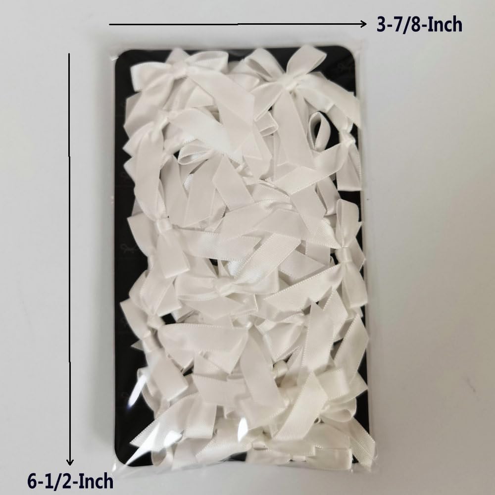 50pcs 1-1/2" Mini White Satin Ribbon Bows Without Twist Ties for Crafts Gift Wrapping Packing Christmas Decoration (White)