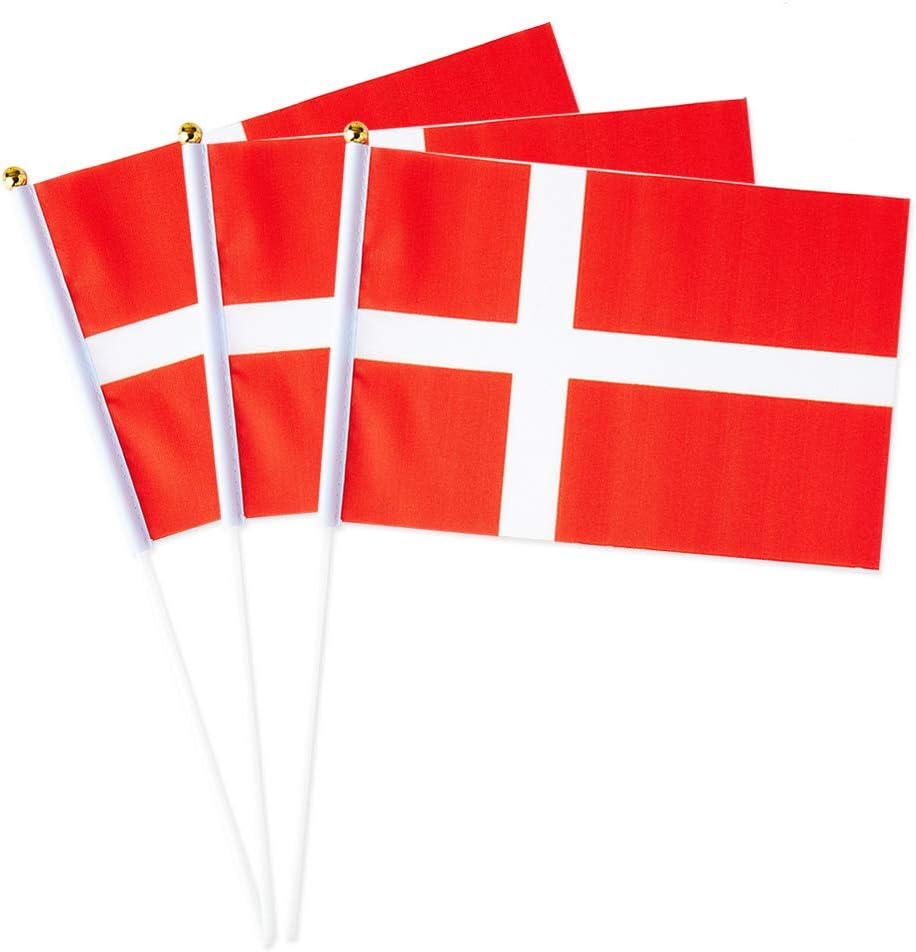 Denmark Flag Danish Flag, Small Mini Handheld Denmark Flags on Stick, Ideal for Party Parades Sports Events Patriotic Festival Decorations