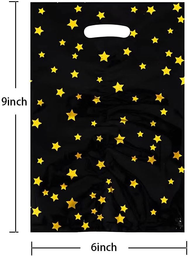 CC Wonderland 6 * 9inch Party Favor Bags 30PCS, Black Gold Star Pattern with Handle,Goodie Treat Loot Bags for Kids Children Birthday, Baby Shower, Easter Holiday Party Gift Wrap Decoration