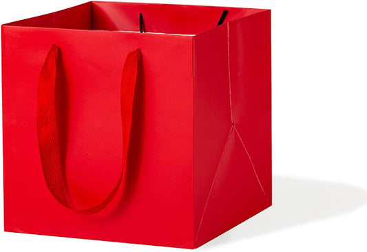 Red Square Gift Bag 12 in Paper Gift Box Large Square Bottom Kraft Paper Bags with Handles for Party Favor, Birthday Gift Bags (Red, 12 x 12 x 12 in, 10 CT)