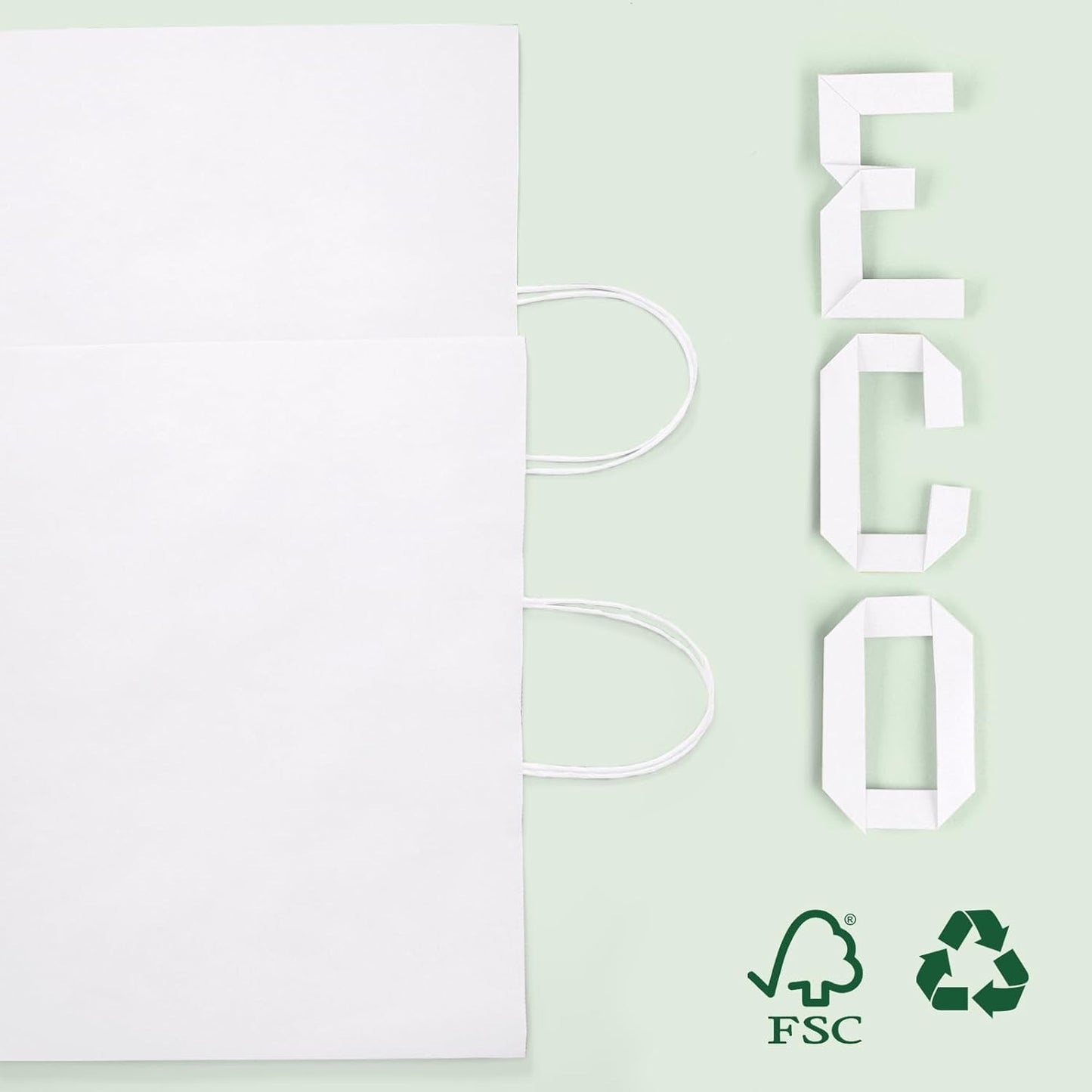 MESHA 16x6x12'' White Kraft Paper Bags With Handles,50 Pack Large Gift Bags Bulk Bulk Reusable for Business,Retail,Birthday,Wedding,Party,Favor,Merchandise,Grocery Shopping Bag