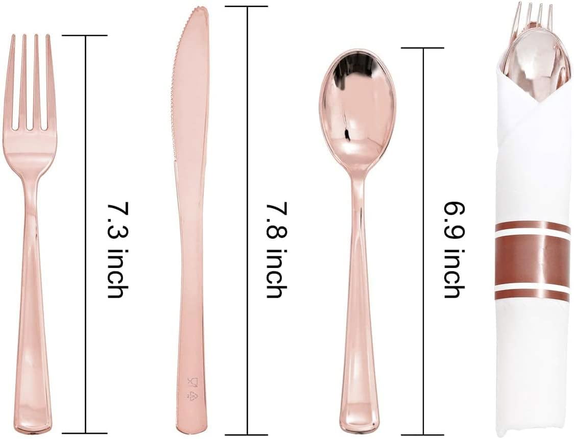 Supernal Set of 60 Packs Rose Gold Silverware - Heavy Weight Cutlery with Linen Napkin Suit for Wedding, Party
