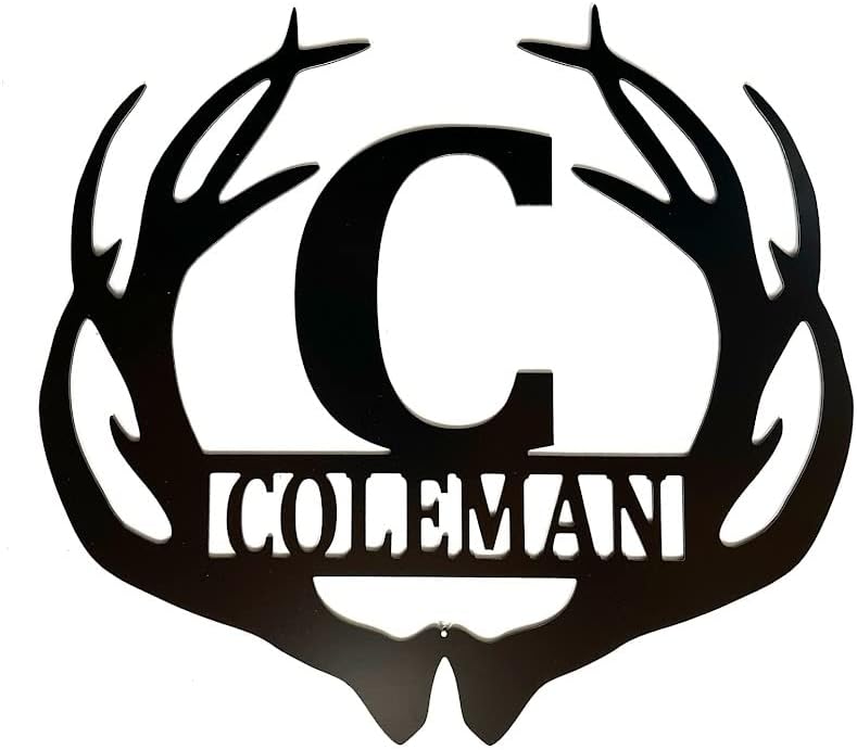 PK Décor Deer Antler Decor Family Last Name ACM Metal Sign For Man Cave, Personalized Monogram Antler and Name Gift for Couple Wedding, Anniversary, Birthday, Christmas