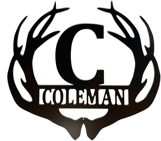 PK Décor Deer Antler Decor Family Last Name ACM Metal Sign For Man Cave, Personalized Monogram Antler and Name Gift for Couple Wedding, Anniversary, Birthday, Christmas