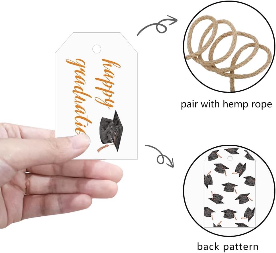 50 Pcs Graduation Gift Tags, Congrats Grad Party Favors Gift Tags for High School or Happy College Graduation Party Decoration Supplies (Orange, 2.2 * 3.5)