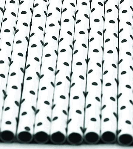 Pack of 900 Black Polka Dot Biodegradable 4-Ply Paper Drinking Straws (Compostable, Non-toxic, BPA-free)