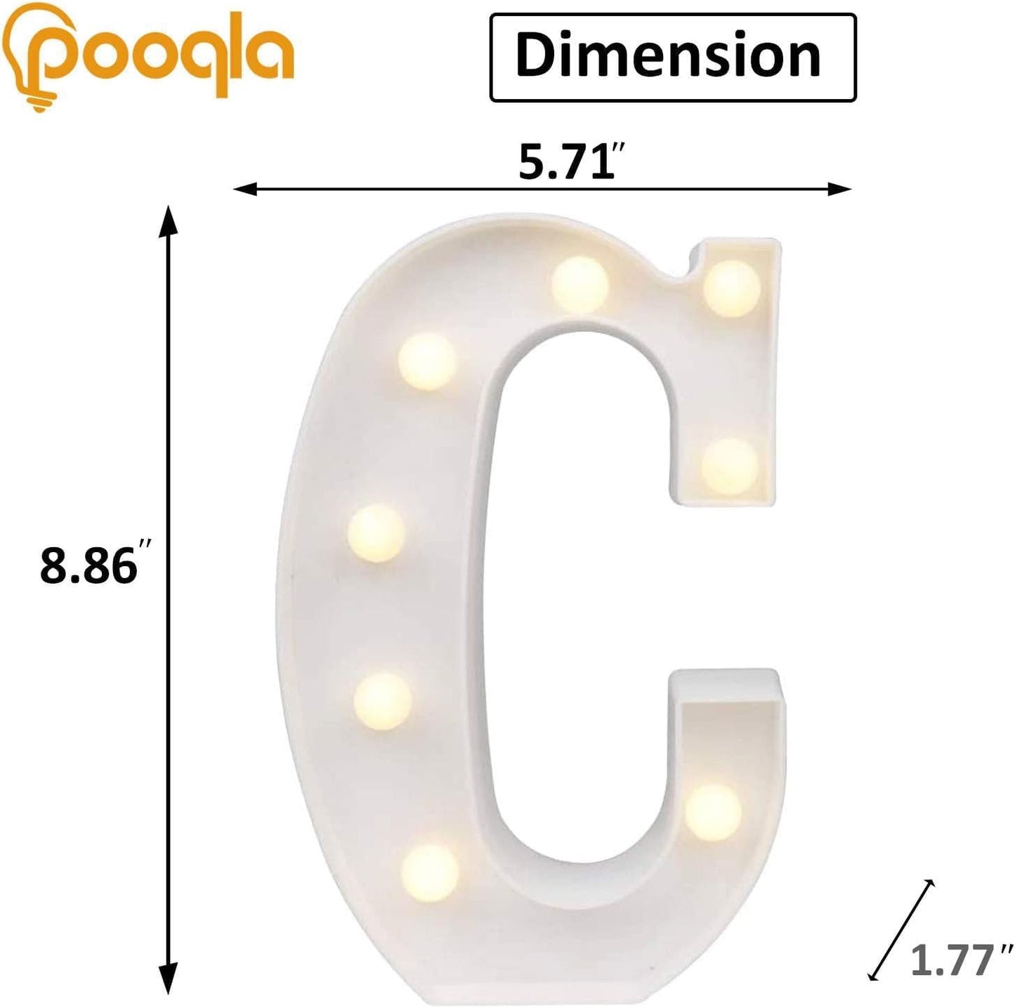 Pooqla LED Marquee Letter Lights, Warm White and Cool White Decorative Lighted Letters, Light Up Alphabet Letters for Boys Girls, Party, Wedding, Bar, Night Light, Birthday Decoration, Letter C