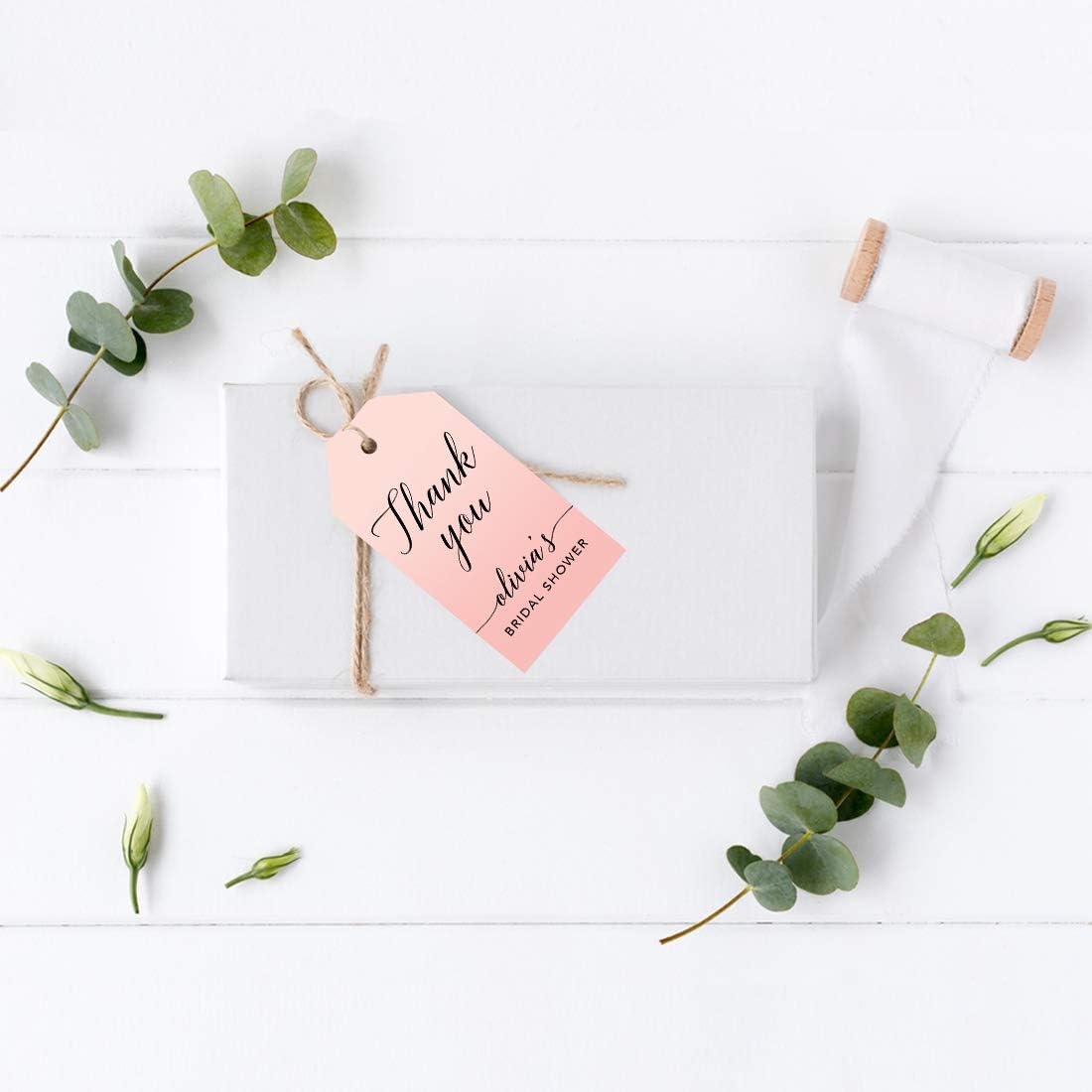 Andaz Press Personalized Blush Pink Rose Elegant Party Collection, Classic Tags, Thank You Olivia's Bridal Shower, 20-Pack, Custom Customizable Favors Decor