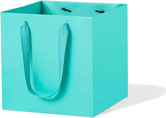 Teal Blue Paper Gift Bag Small Square Bottom Kraft Paper Bags with Handles for Wedding Baby Shower Birthday Party (Teal Blue, 6 x 6 x 6 in, 10 CT)