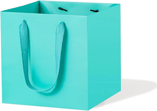 Teal Blue Paper Gift Bag 4 in Paper Box Small Square Bottom Kraft Paper Bags with Handles for Wedding Baby Shower Birthday Party (Teal Blue, 4 x 4 x 4 in, 10 CT)