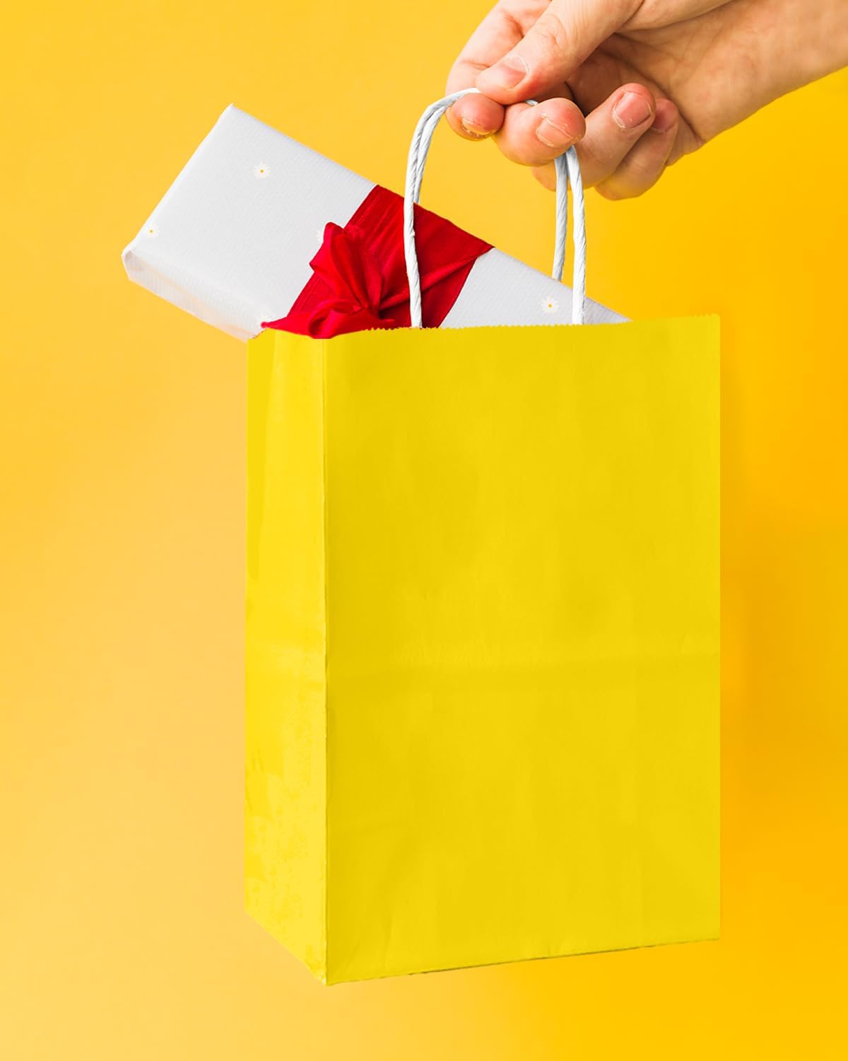 Bakepacker 100 Pcs Bright Yellow Mini Paper Gift Bags with Handles 6"x4.5"x2.5" Party Favor Bags Multiple Uses (Mini size)