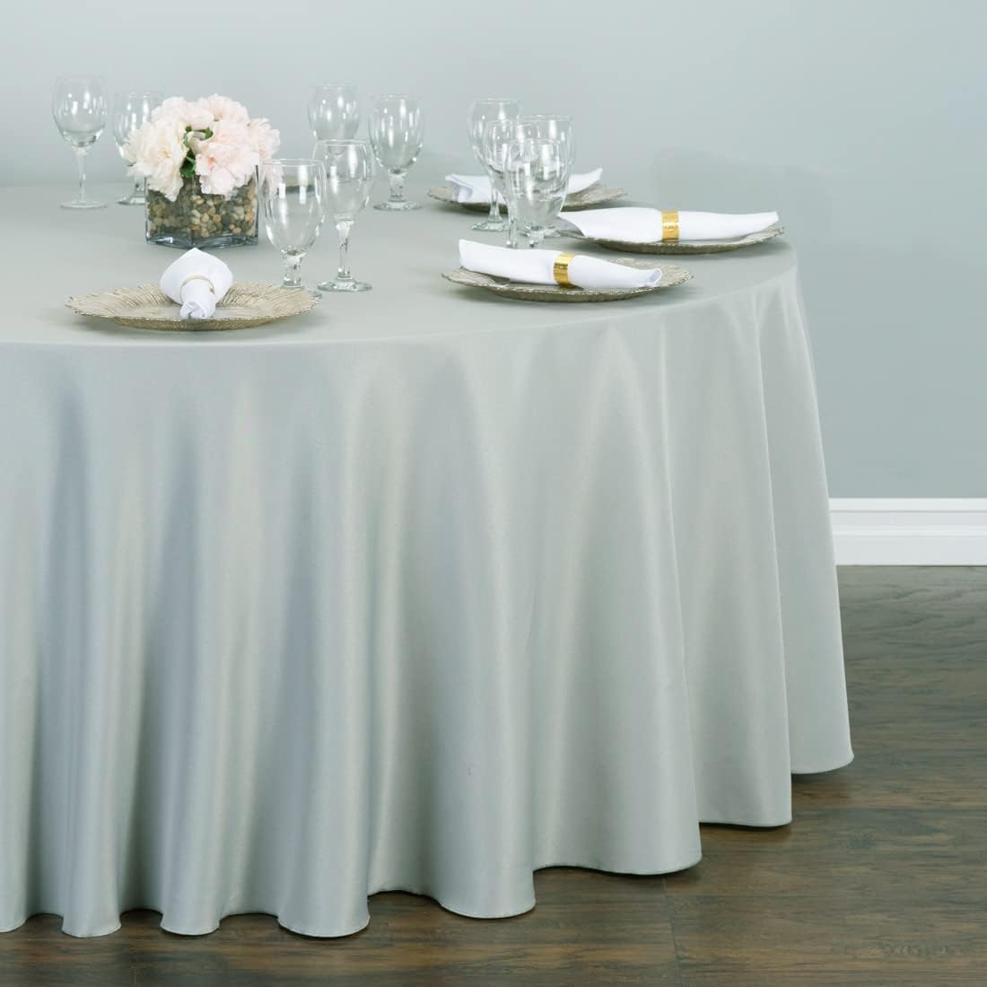 LinenTablecloth 132-Inch Round Polyester Tablecloth Silver