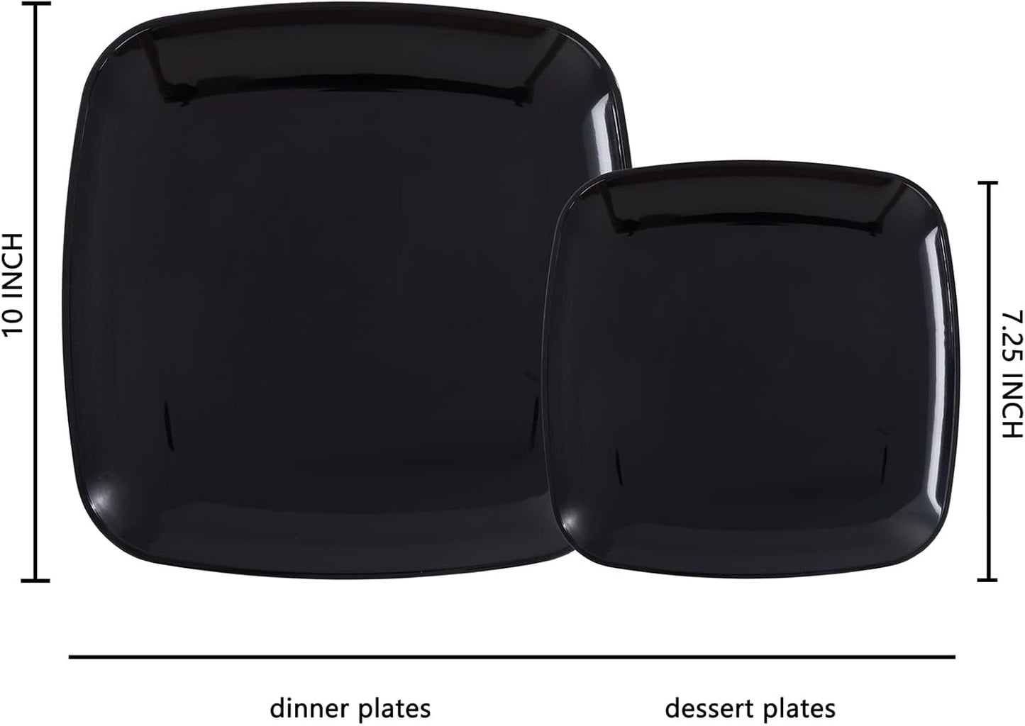 PULOTE 100 PCS Black Square Plastic Plates Disposable - Include 50 Each (10" Dinner & 7.25" Dessert) Plates - Ideal for Party & Halloween
