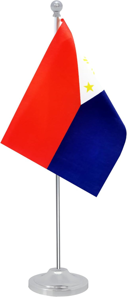 Philippines Desk Flag, Filipino Table Office Flag with Metal Pole and Stand Base, International Country Flags, Festival Event Celebration, Classroom Meeting Desktop Decor (Philippines)