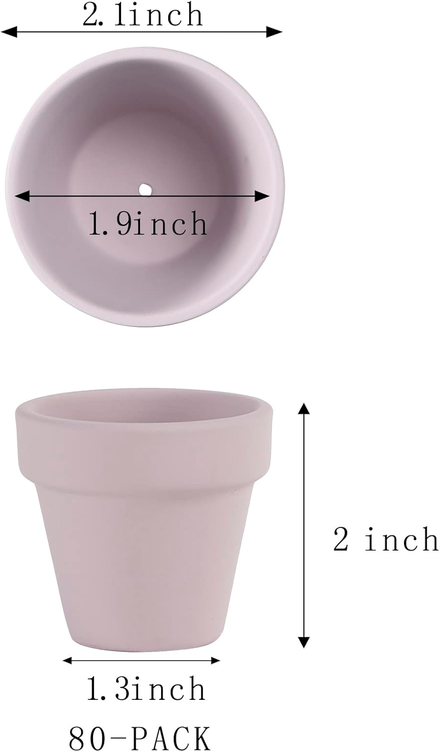 80 Pcs Small Mini Pink Clay Pots 2.1'' Terracotta Pot Clay Ceramic Pottery Planter Cactus Flower Pots Succulent Nursery Pots- Great for Window Boxes, Cactus, Plants, Crafts, Wedding Favors