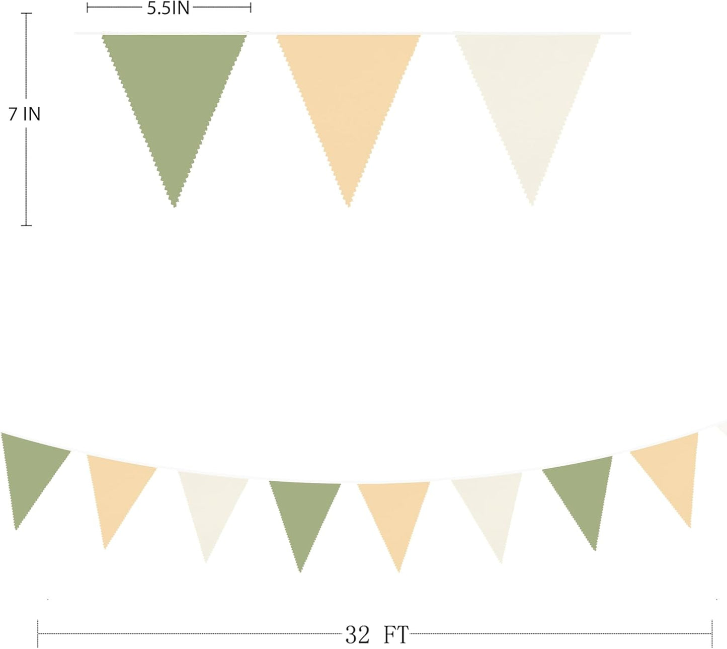 32Ft Camping Party Decorations Olive Green Tan Brown Cream Neutral Triangle Flag Fabric Banner Pennant Garland Streamers for Woodland Birthday Jungle Baby Shower Safari Camper Bachelorette Decor