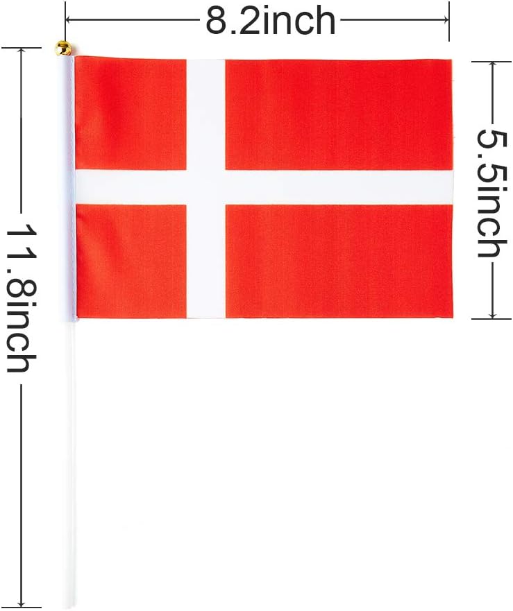 Denmark Flag Danish Flag, Small Mini Handheld Denmark Flags on Stick, Ideal for Party Parades Sports Events Patriotic Festival Decorations