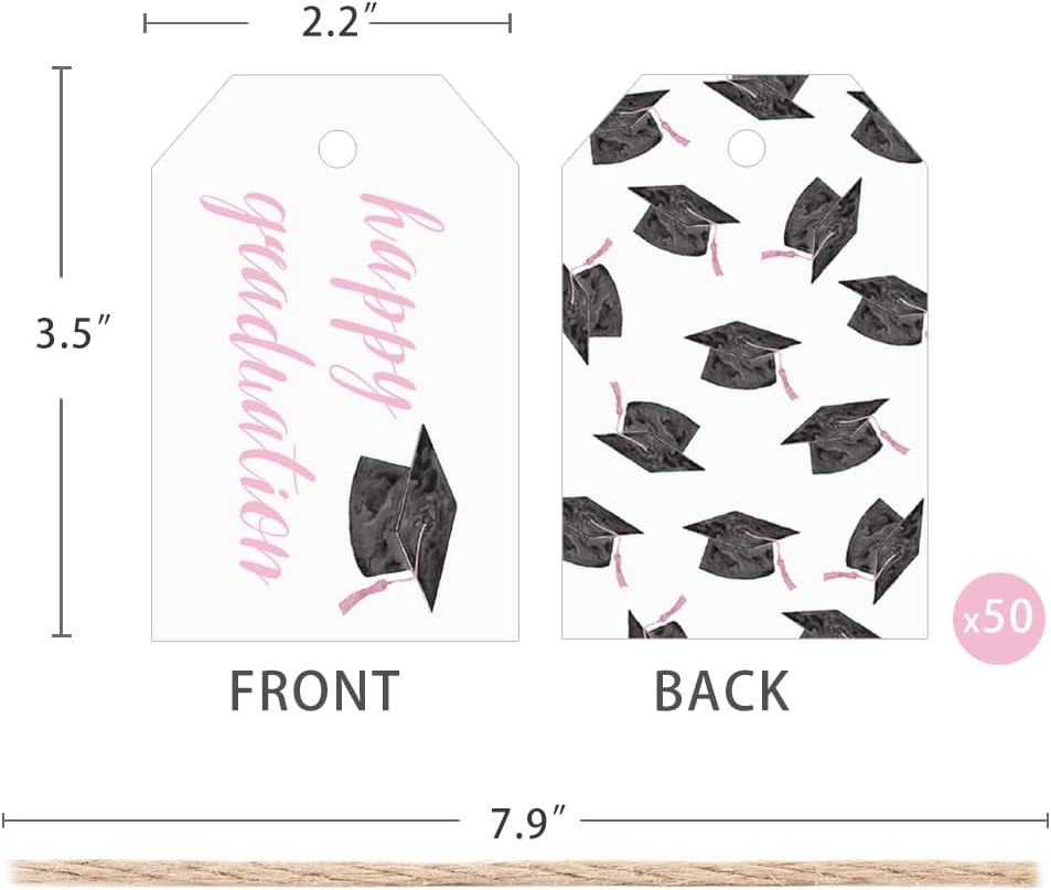 50 Pcs Graduation Gift Tags, Congrats Grad Party Favors Gift Tags for High School or Happy College Graduation Party Decoration Supplies (Pink, 2.2 * 3.5)