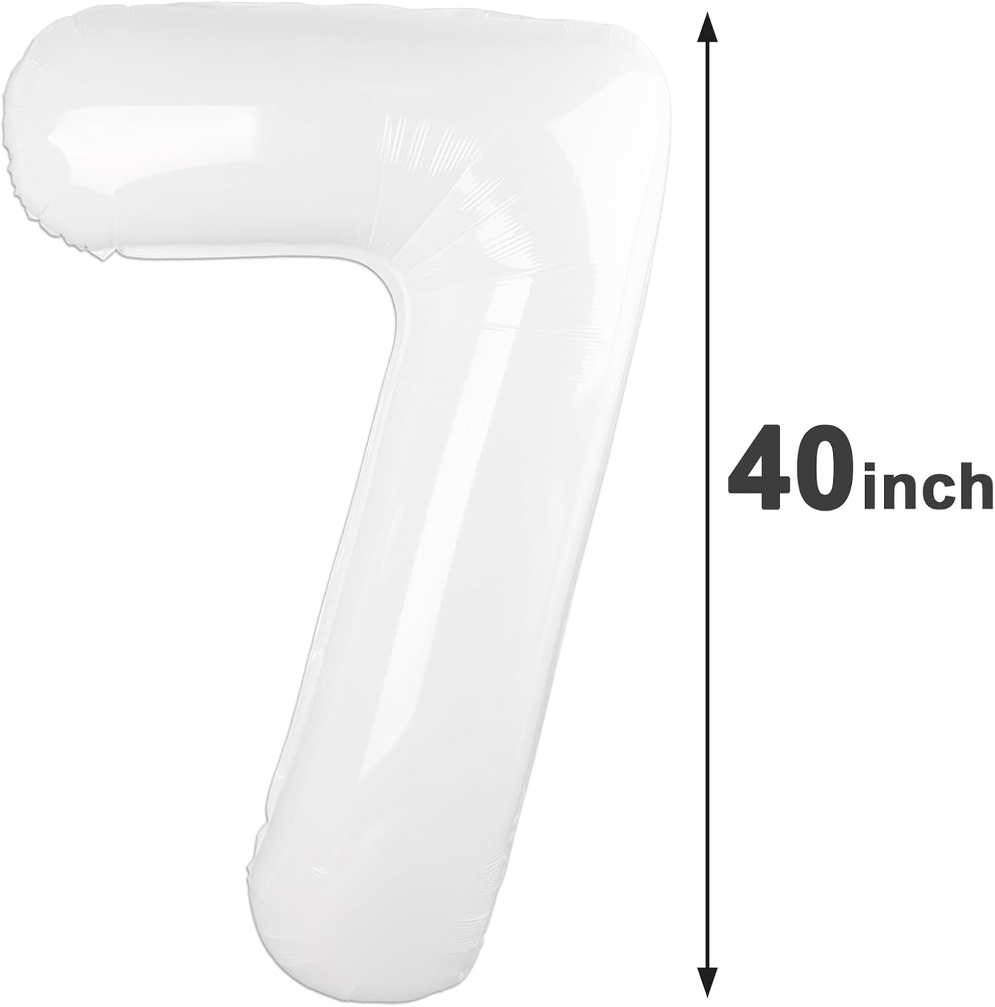 White Number 7 Birthday Balloon 40 Inch, Digital Balloons for 7 17 27 70 77 Party Celebration Decorations Supplies, White Mylar Foil Numbers Balloon for Seven Wedding Anniversary