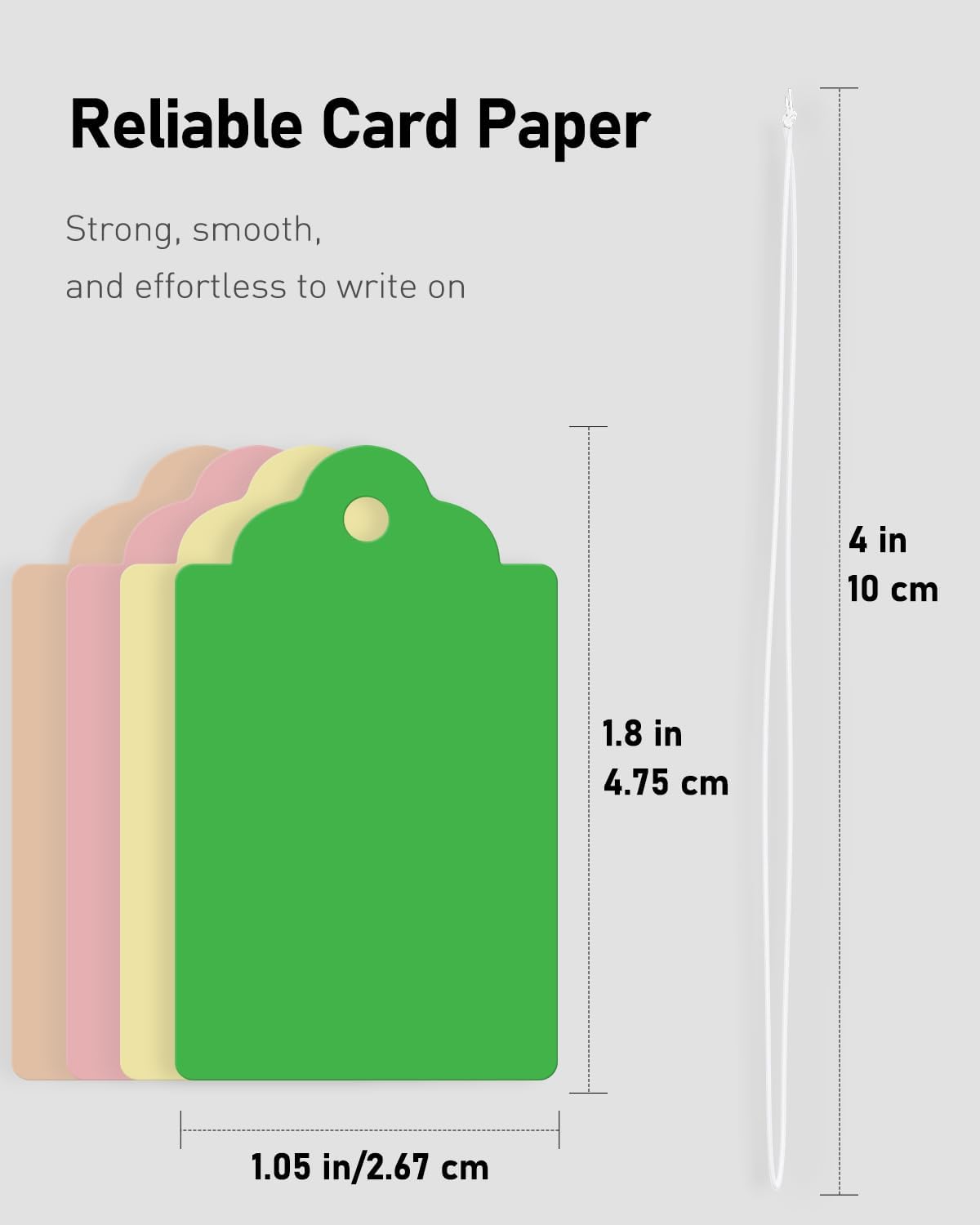 Uniclife 200 Pcs Price Tags with String Attached 1.8 Inch Writable Colored Hang Tag String Tags for Pricing Clothing Jewelry Price Display Labels Blank Merchandise Marking Paper Tag, 1.8" x 1.05"