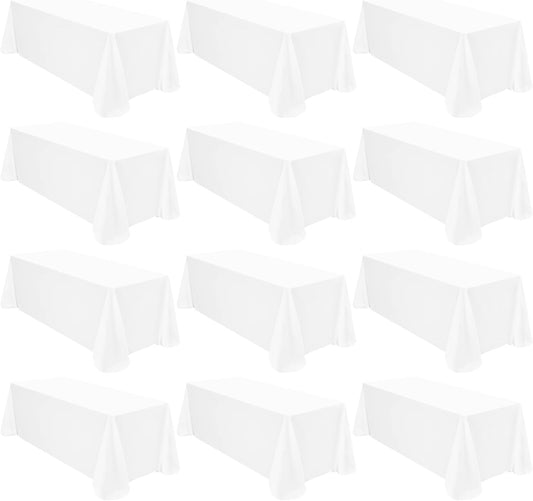 12 Pack Polyester Rectangle Tablecloth 90 x 132 Inch White Tablecloth for 6 Ft Rectangle Tables,Washable Fabric Table Covers Polyester Table Clothes for Wedding Parties Banque