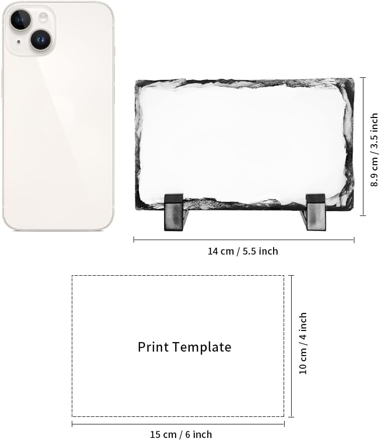 PYD Life 12 Pack Sublimation Photo Slates Rock Blanks 3.5 x 5.5 Inch Bulk Stone Frame White with Display Holder for Heat Transfer Printing