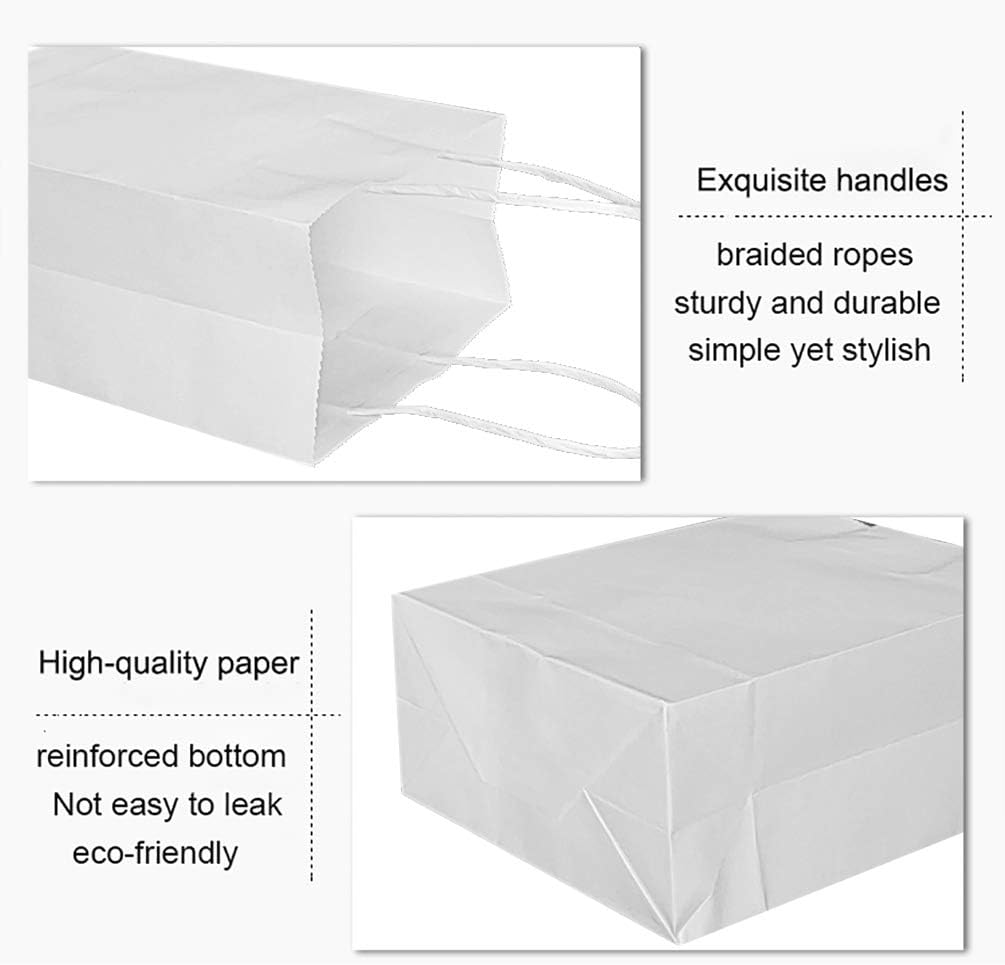 25 PCS Small Gift Bags White Kraft Paper Bag with Handles for Wedding Baby Shower Kid's Birthday Party Favors(8.2 x 6 x 3.1 In)