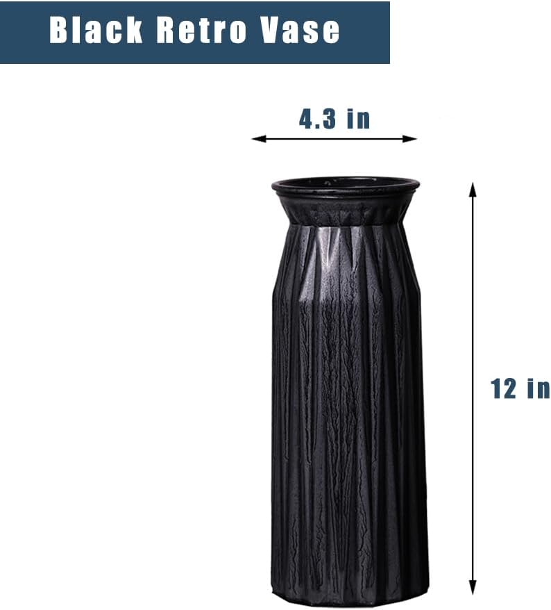 Black Antique Vase, 12 Inches Elegant Vintage Glass Vase Rustic European Unique Chic Style for Tabletop, Kitchen, Office, Living Room Decoration