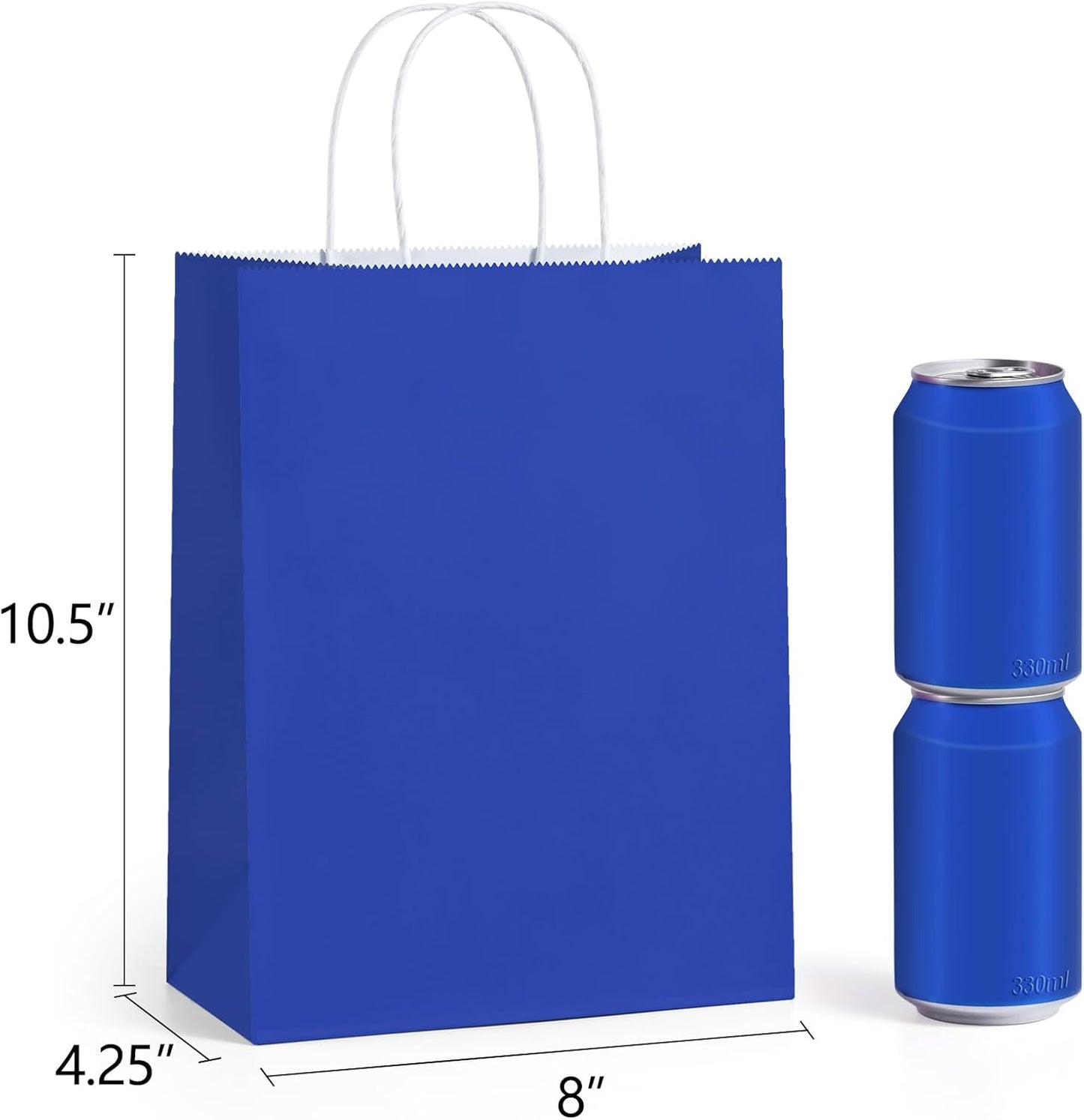 BagDream 8x4.25x10.5 Inch 100Pcs Royal Blue Gift Bags Medium Size, Kraft Paper Bags with Handles Bulk for Wedding, Party Favors, Business, Retail, Grocery Paper Sacks