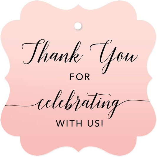 Andaz Press Blush Pink Rose Elegant Party Collection, Fancy Frame Tags, Thank You for Celebrating with US, 24-Pack, Favors Decor