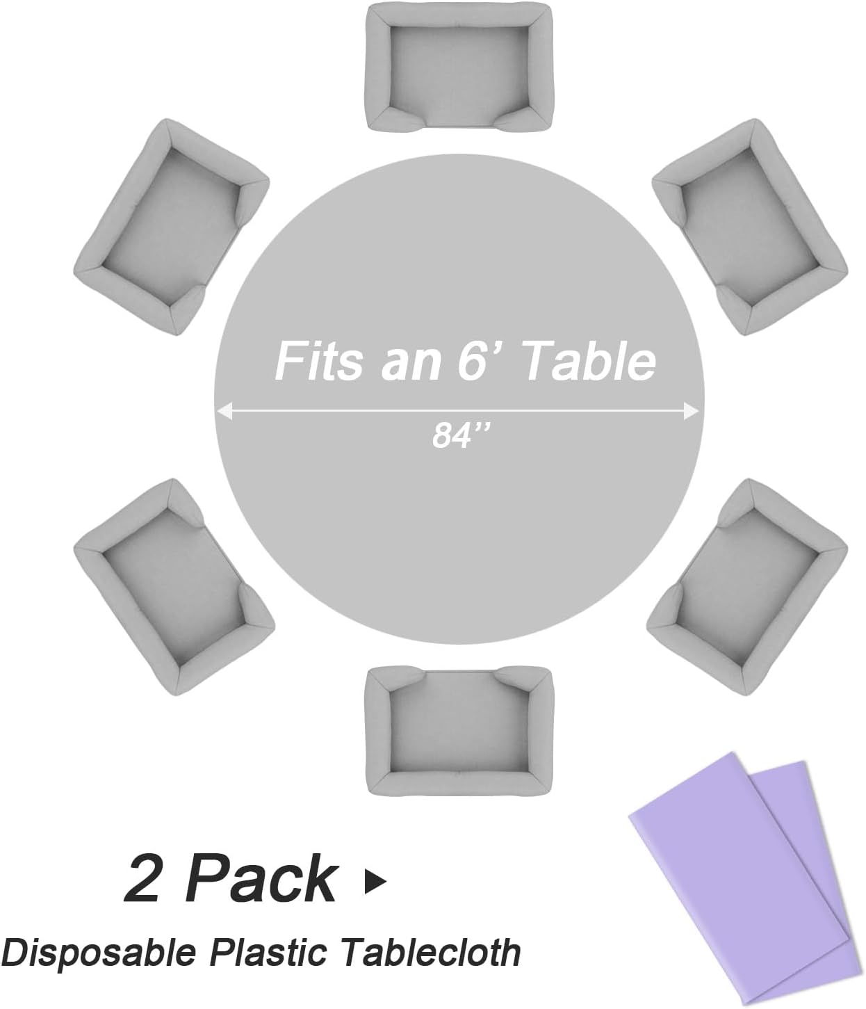 QIKSION Lavender Round Tablecloth 2 Pack, 84 Inch Plastic Table Cover Disposable for Parties