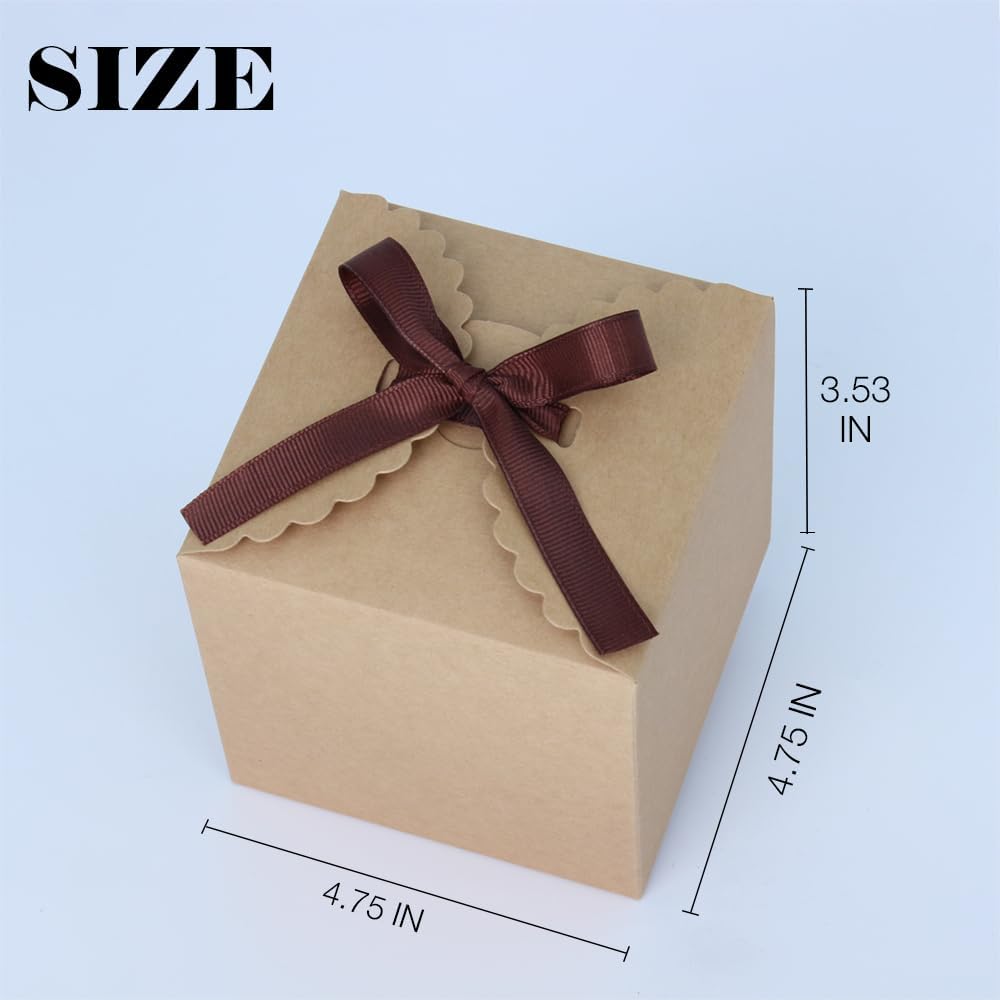 Brown Gift Boxes with Ribbon – 4x4x4" Foldable Paper Boxes with Lids, Set of 10, Eco-Friendly Small Kraft Present Boxes for Weddings, Holidays, Birthdays, Business Packaging
