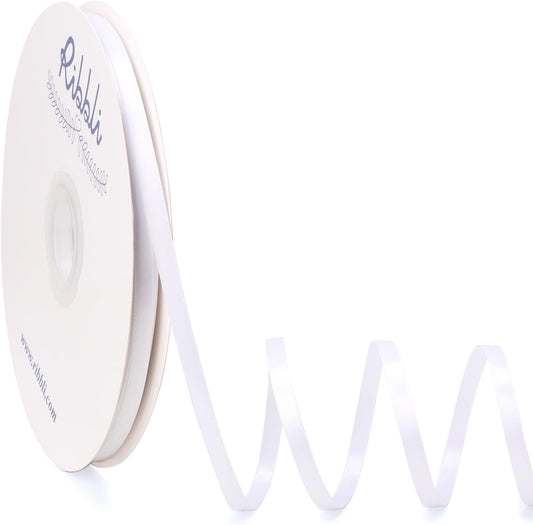 Ribbli White Satin Ribbon Double Faced Satin 1/4 Inch x Continuous 100 Yards-White Ribbon for Gift Wrapping Crafts Wedding Decoration Bows Bouquet Floral Arrangement