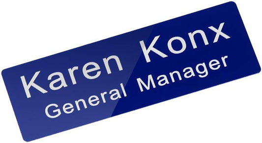 Custom Engraved Name Tag Badge for Business Personalized Identification with Pin or Magnetic Backing Aluminum ID Badge (Bule/White, 1" x 3")