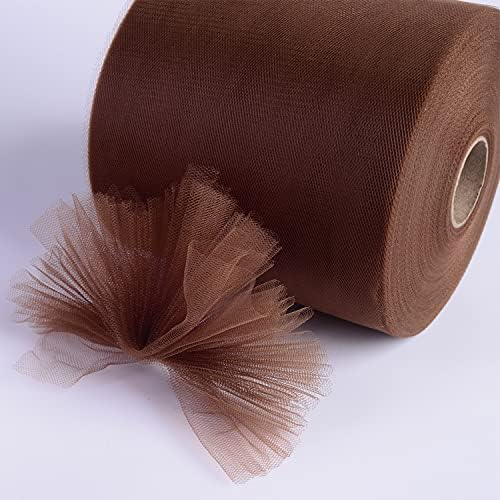 Tulle Rolls 6” by 100 Yards (300 feet) Tulle Roll Spool Fabric for DIY Tutu Skirts Wedding Baby Shower Crafts Decorations Party Supplies (Brown)